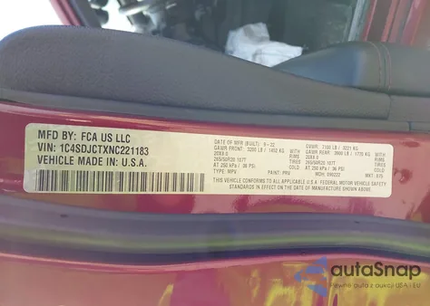 2022 Dodge Durango R/T Awd из США, поврежденный, VIN 1C4SDJCTXNC221183